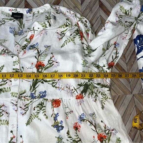 Jones & Co Linen Blend Full Button Front Plus Size V Neck Blouse White Floral 2X - Picture 8 of 10